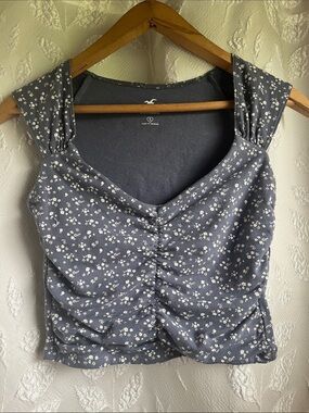 Hollister Slate Blue Floral Ruched V-Neck Crop Camisole